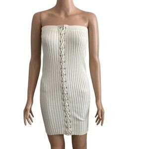 Rehab Dress Lace Up Sleeveless Ribbed White Stretch Bodycon New